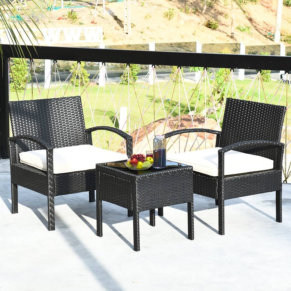 Costway 3PCS Patio Rattan Furniture Set Table & Chairs Set with