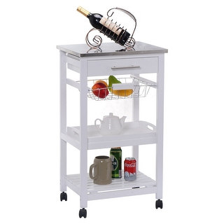 Costway Rolling Kitchen Trolley Cart Steel Top Removable Tray W/Storage Basket &Drawers