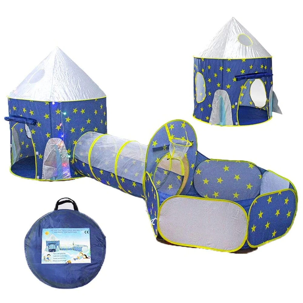 3 in 1 Rocket Ship Play Tent - with Space Torch Projector