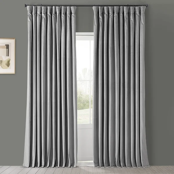 Exclusive Fabrics Silver Grey Velvet Blackout Extra Wide Curtain (1 Panel). Opens flyout.