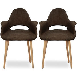 2xhome - Set of Two (2) - Brown - Upholstered Organic Arm Chair Armchair Fabric Chair Brown with Light brown Natural Wood Legs