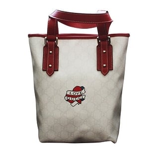 Gucci White Canvas "Love Gucci" Heart Tattoo Small Bucket Bag