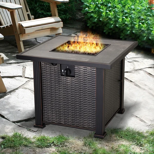 Outsunny Slate and Wicker Outdoor Gas Fire Pit Table