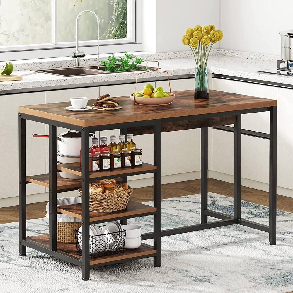 Tribesigns Small Kitchen Island Table with Storage Shelves, Dining Table (Not Including Stools)