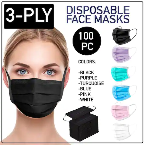 Disposable Face Mask 100 PCS 3-Ply Dental Medical Ear-Loop Mouth Cover - OS