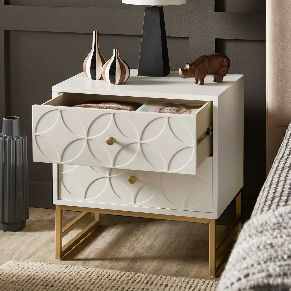 Luna Arched Diamond 2- Drawer Gold Metal End Table by iNSPIRE Q Bold