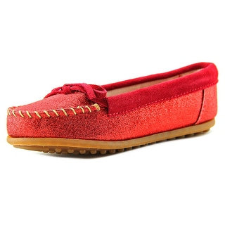 Minnetonka Glitter Moccasin Youth Moc Toe Leather Red Loafer