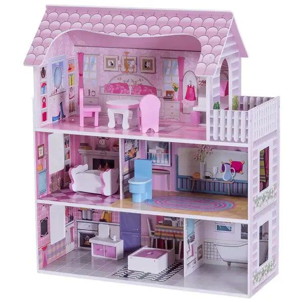 Pink Dollhouse Toy Family House with Furniture