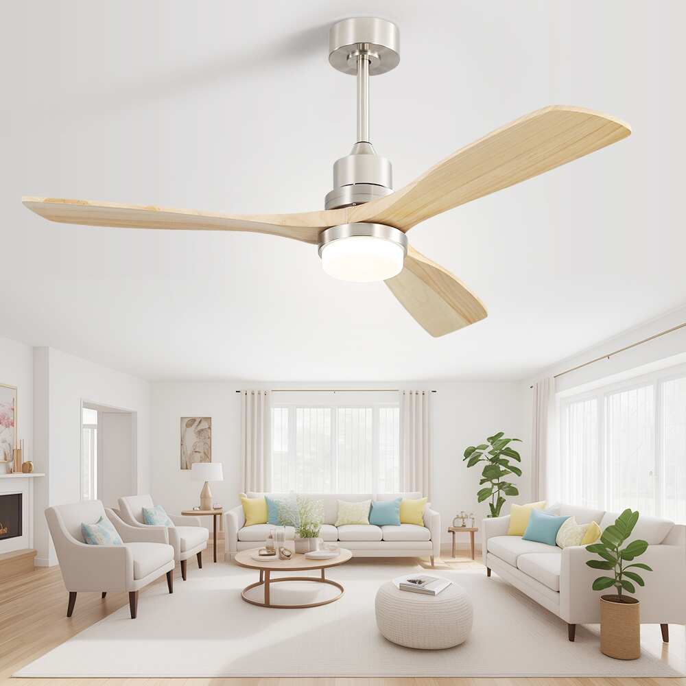 52 inch Indoor and Outdoor Downrod Solid Wood Ceiling Fan with Remote,Integrated Light Optional