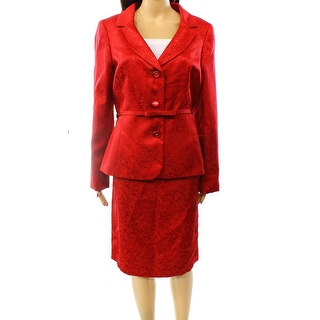 Kasper NEW Red Lace Women's Size 4 Jacquard Belted Skirt Suit Set
