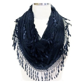 Delicate Lace Sheer Infinity Scarf With Teardrop Fringes