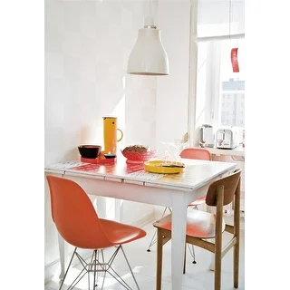 2xhome Orange - Eames Style Molded Bedroom & Dining Room Side Ray Chair with Eiffel Metal Leg Base