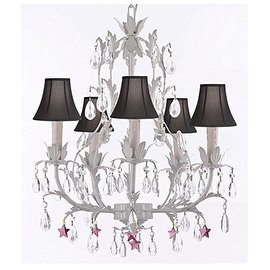 White Wrought Iron Floral Chandelier Ligthing With Purple Stars and Shades!