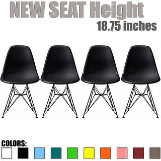 2xhome Set Of Four (4)- Eames Style Bedroom & Dining Room Side Ray Chair with Black Wire Eiffel Chromel Metal Leg Base