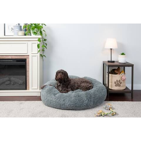 FurHaven Pet Calming Cuddler Long Fur Donut Dog Bed
