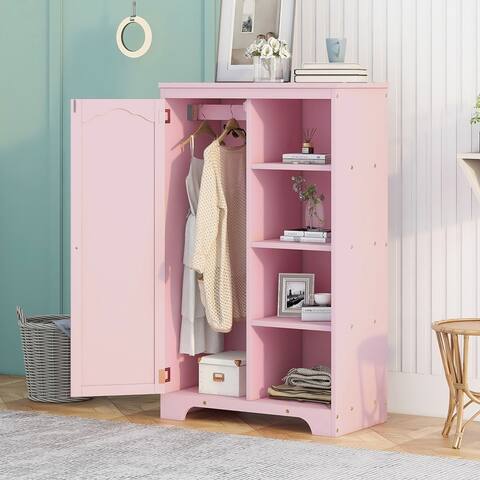 Wooden Side Cabinet Storage Closet with 1Door and 4-Shelf