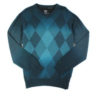 Bugatchi Uomo NEW Green Mens Size Large L V-Neck Wool Argyle Sweater