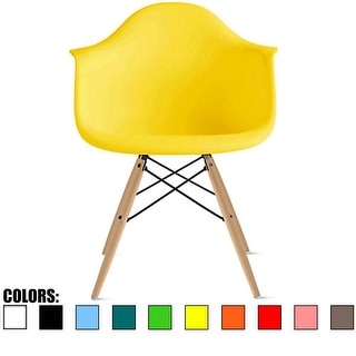 2xhome Yellow Eames Dining Room Arm Chair With Natural Wood Eiffel Style Legs