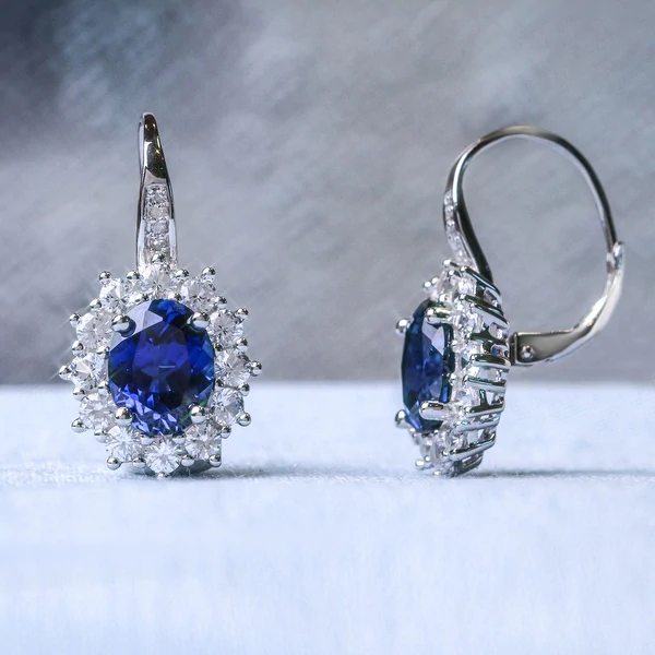 Miadora Sterling Silver Blue and White Sapphire Diamond Earrings - 25.3 mm x 13.8 mm x 16 mm