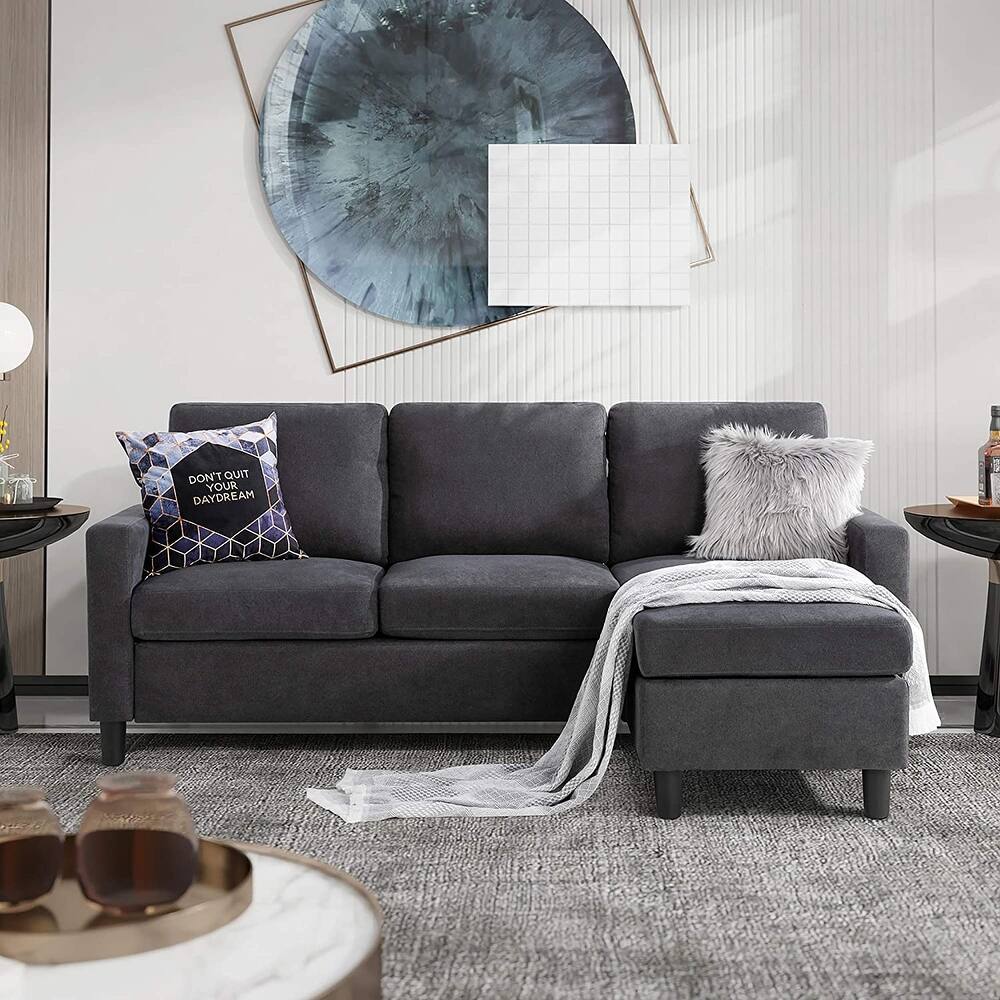 Futzca Convertible Sectional Sofa Couch with Reversible Chaise, Modern Linen Fabric L-Shaped Couch for Small Space