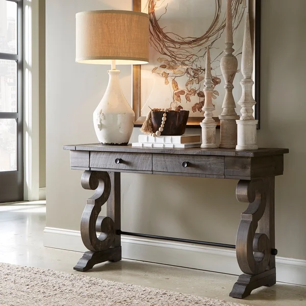 Bellamy Traditional Weathered Peppercorn Storage Console Table