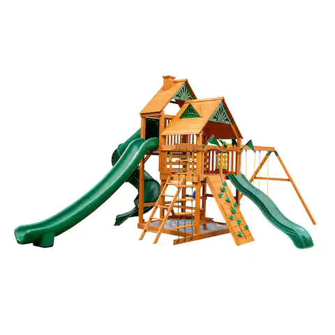 Gorilla Playsets Great Skye II Wooden Play Set with 3 Swing Set Slides