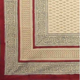 Handmade 100-percent Cotton Bagru Block Print Tablecloth Cotton 60x60 Rectangle Square Round Red