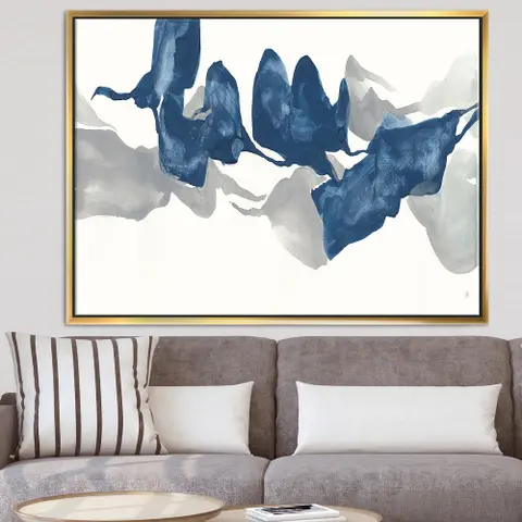 Designart 'Gouache Sapphire on Gray' Modern & Contemporary Framed Canvas - Blue