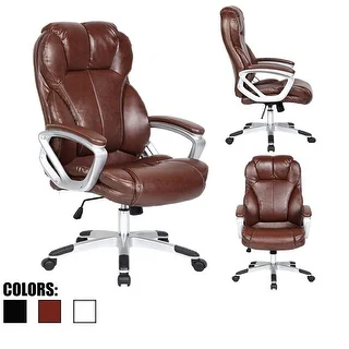 2xhome Brown Leather Deluxe Professional Ergonomic High Back Executive Office Chair