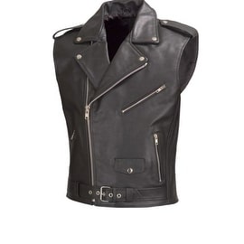 Men Motorcycle Biker Leather Vest Classic Style Black by Xtreemgear MBV111