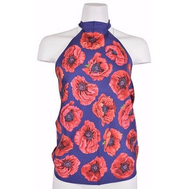 Gucci Women's 327378 Blue and Red Floral Poppy Scarf Halter Top Blouse O/S
