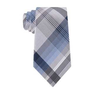 Geoffrey Beene Plaid Instinct Classic Silk Blend Necktie Light Blue and Grey Tie