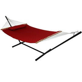 Sunnydaze Quilted Double Fabric 2-Person Hammock & Hammock Stand