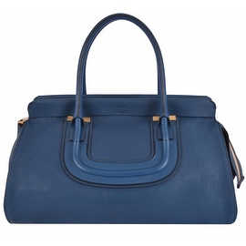 CHLOÉ LARGE Blue Textured Leather Everston Purse Handbag Satchel