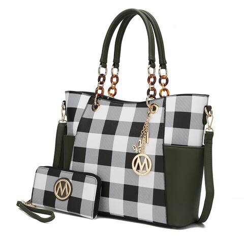 MKF Collection Bonita Checker Tote Bag & Wallet Set by Mia K.
