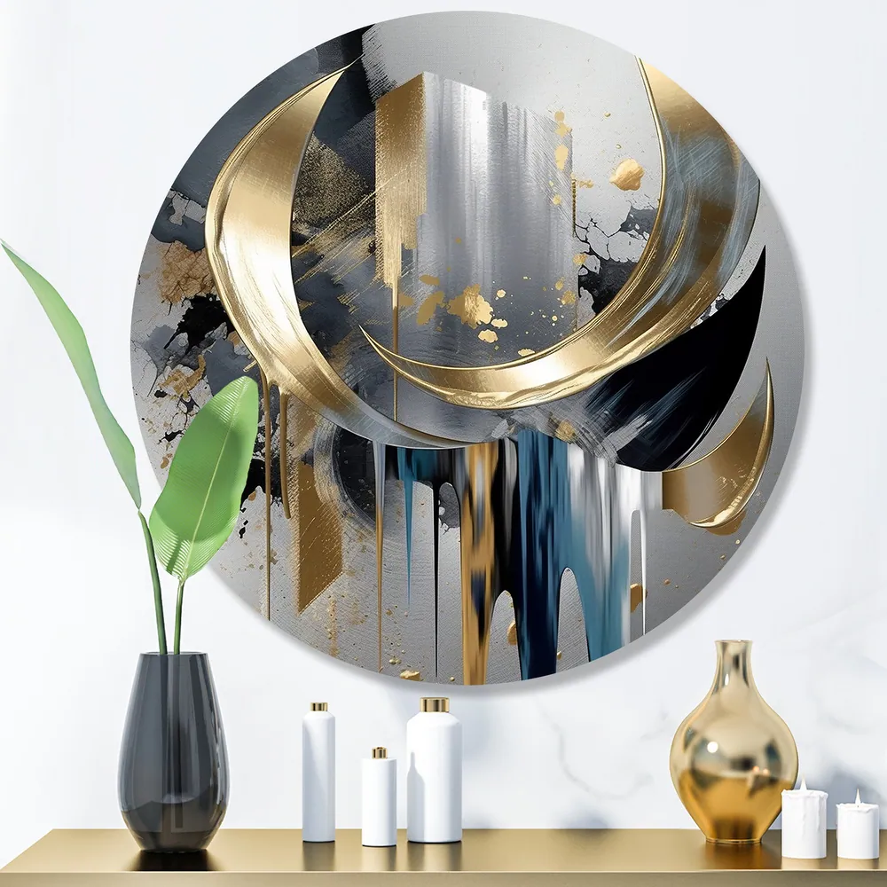 Designart "Abstract Shapes And Lines I" Abstract Marble Metal Round Wall Art