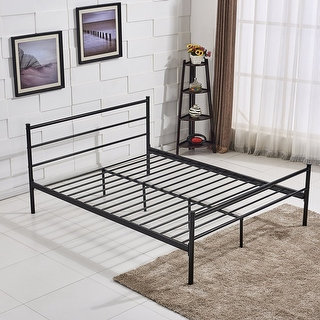 Queen-size Platform Bed Frame, Metal Mattress Foundation with Stable Headboard and 10 Leg