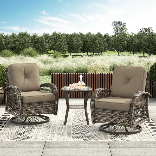 Corvus Livorno Outdoor 3-piece Wicker Stainless Steel Chat Set with Swivel Chairs