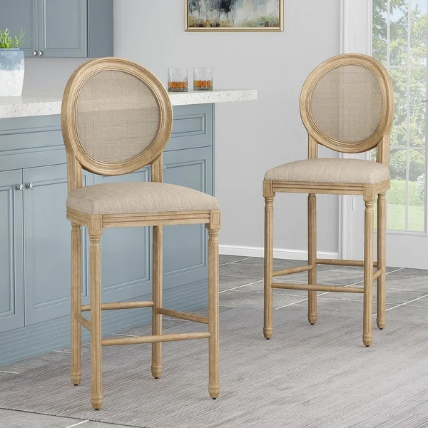 Epworth French Country Upholstered Wooden Barstools (Set of 2) by Christopher Knight Home