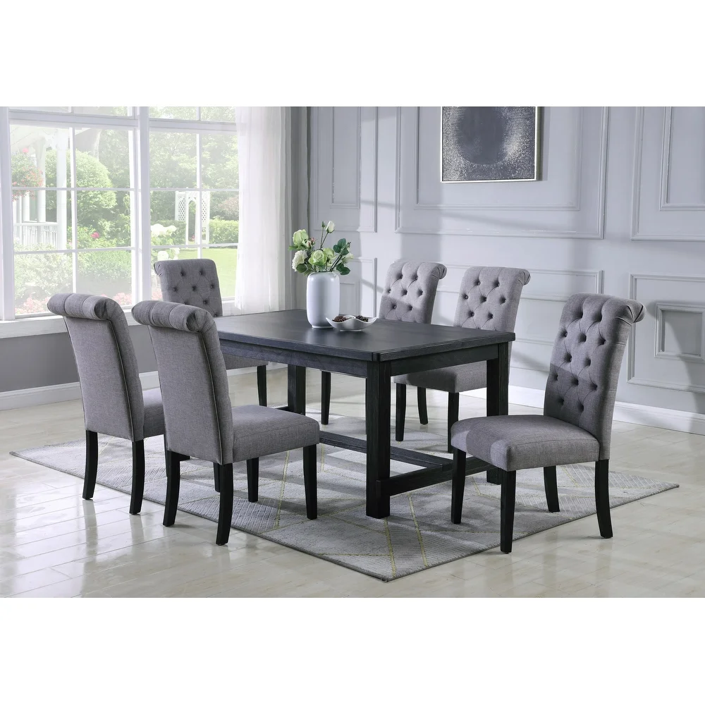 Leviton Antique Black Finished Wood Dining Set, Table with Six Chair