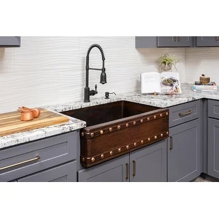 Link to Premier Copper Products KASDB33229BS 33-inch Hammered Copper Apron Front Single Basin Kitchen Sink w/ Barrel Strap Design Similar Items in Heaters, Fans & AC