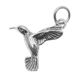 Sterling Silver Charm, Hummingbird Bird 19mm, 1 Piece, Antiqued Silver