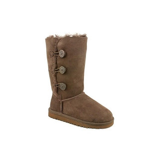 Ugg Australia Bailey Button Triplet Youth Round Toe Suede Brown Winter Boot