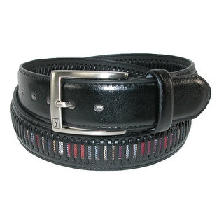 PGA Men's Leather Golf Belt with Fabric Inlay - Black