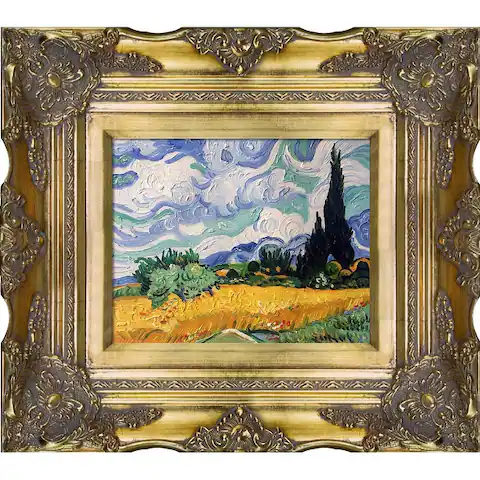 La Pastiche Vincent Van Gogh Wheat Field with Cypresses Hand Painted Framed Canvas Art