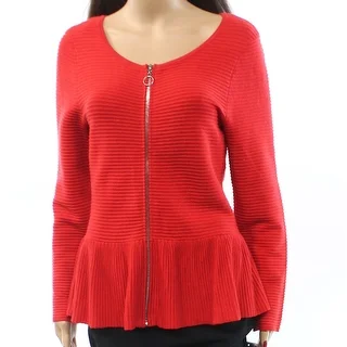 INC NEW Red Women's Size Small S Ribbed-Knit Zip-Front Peplum Jacket