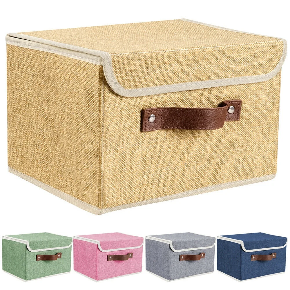 2Pcs Fabric Storage Basket Bin with Lid Collapsible Box Cube Organizer