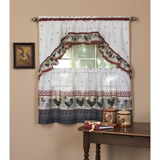 Rooster Printed Kitchen Curtain Tiers & Swag Set - 57x36 & 57x30 Inches