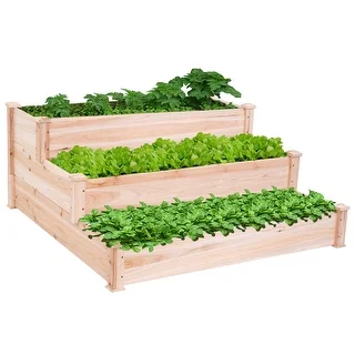 Costway Wooden Raised Vegetable Garden Bed 3 Tier Elevated Planter Kit Outdoor Gardening