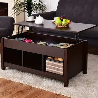 Costway Lift Top Coffee Table w/ Hidden Compartment and Storage Shelves Modern Furniture